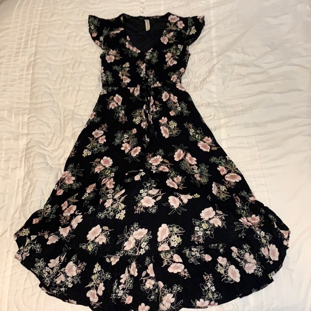 Black floral high low maxi dress